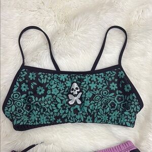 Betty Designs Swim Top Floral Skull Print Bralette
